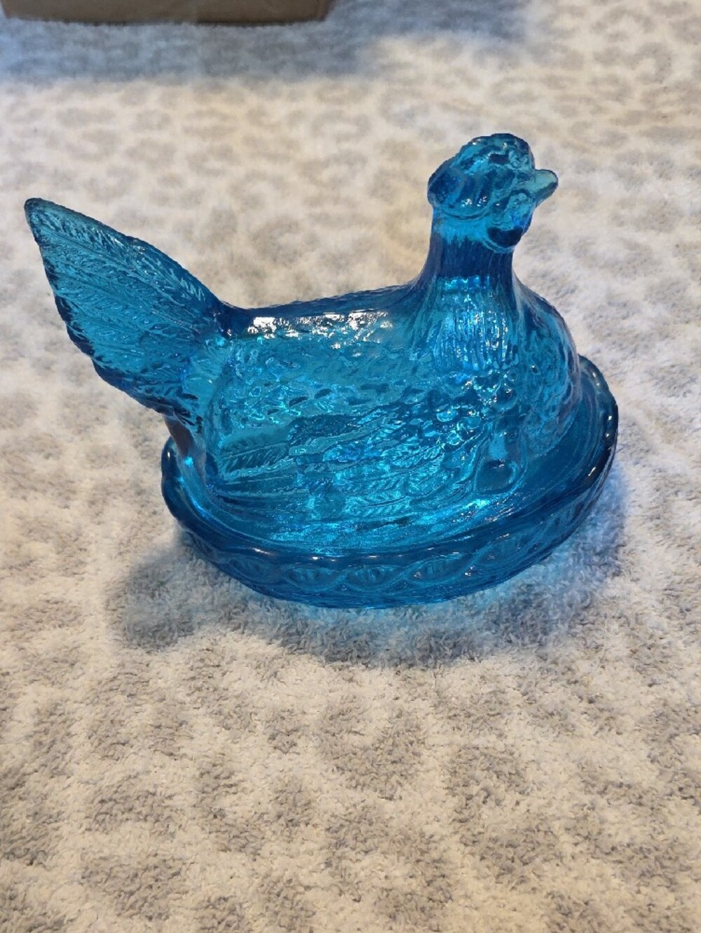 VTG Large L.E. Smith Capri Blue Glass Hen on Nest 6" Covered Dish - Picture 4 of 7